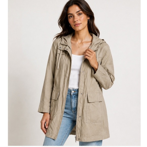 Eileen Fisher Jackets & Blazers - Eileen Fisher Organic Cotton Blend Hooded Parka Jacket Taupe F5CWL Large‎